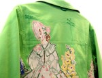 Green jacket with appliquéd table cloth elements 